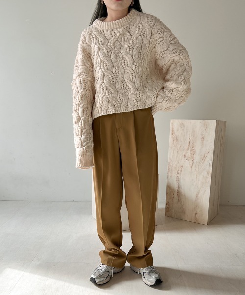 Bab（バブ）の「ルーズニットトップス（ニット/セーター・レディース・チャコールグレー/レッド/オフホワイト・M）」の11枚目の写真