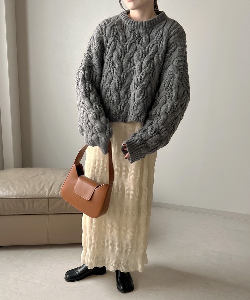 Bab（バブ）の「ルーズニットトップス（ニット/セーター・レディース・チャコールグレー/レッド/オフホワイト・M）」の14枚目の写真