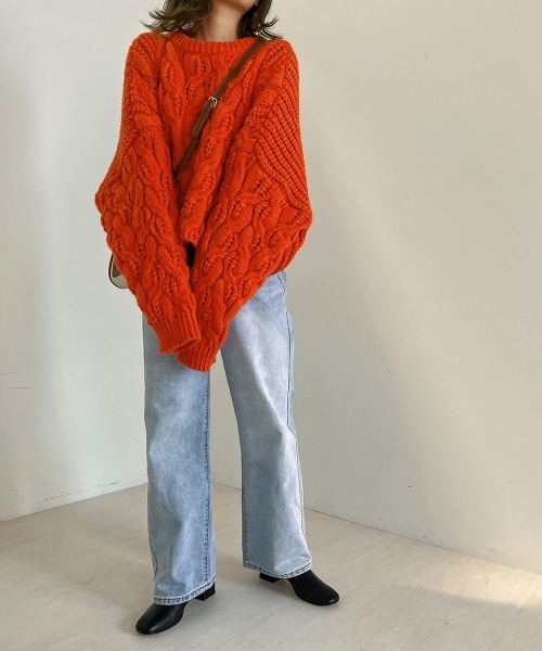 Bab（バブ）の「ルーズニットトップス（ニット/セーター・レディース・チャコールグレー/レッド/オフホワイト・M）」の15枚目の写真