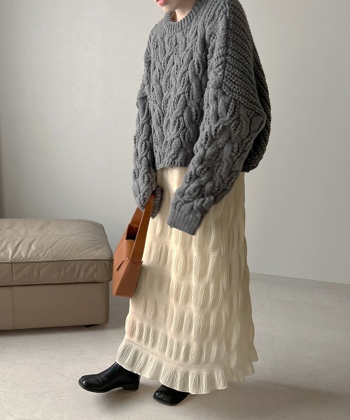 Bab（バブ）の「ルーズニットトップス（ニット/セーター・レディース・チャコールグレー/レッド/オフホワイト・M）」の4枚目の写真