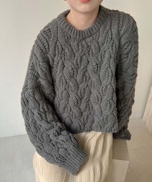 Bab（バブ）の「ルーズニットトップス（ニット/セーター・レディース・チャコールグレー/レッド/オフホワイト・M）」の5枚目の写真