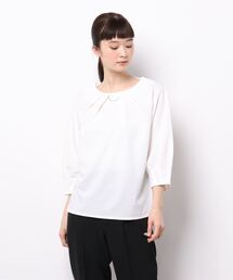 m.f.editorial | ＊エムエフエディトリアルレディース/m.f.editorial:Women カットジョーゼット ビジュー付クルーネック 7分袖プルオーバー(Tシャツ/カットソー)