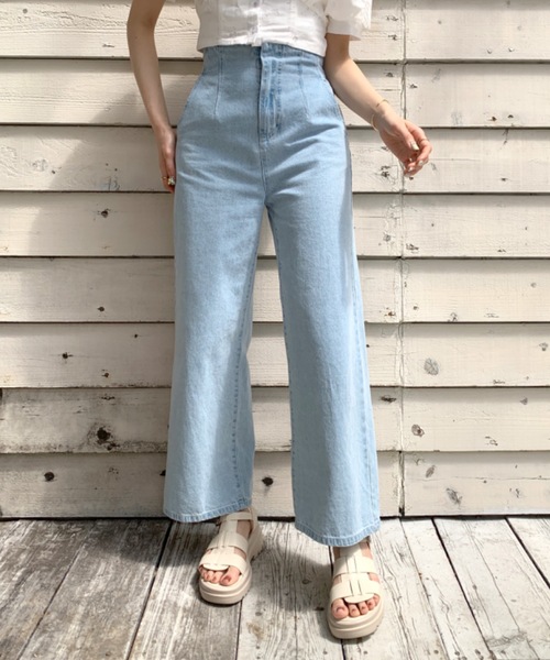 OLIVE des OLIVE（オリーブデオリーブ）の「スタイルアップデニムワイドパンツ（デニムパンツ・レディース・ブラック/サックスブルー/ワンウォッシュ/ラベンダー・FREE）」の3枚目の写真