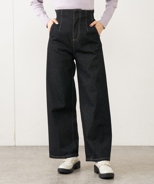 OLIVE des OLIVE（オリーブデオリーブ）の「スタイルアップデニムワイドパンツ（デニムパンツ・レディース・ブラック/サックスブルー/ワンウォッシュ/ラベンダー・FREE）」の2枚目の写真