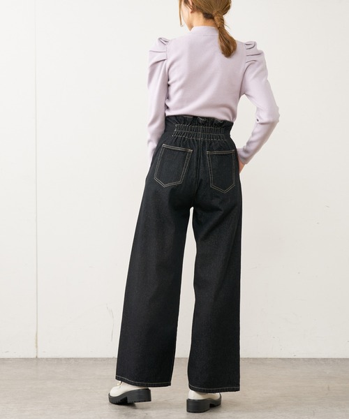 OLIVE des OLIVE（オリーブデオリーブ）の「スタイルアップデニムワイドパンツ（デニムパンツ・レディース・ブラック/サックスブルー/ワンウォッシュ/ラベンダー・FREE）」の7枚目の写真