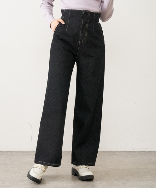 OLIVE des OLIVE（オリーブデオリーブ）の「スタイルアップデニムワイドパンツ（デニムパンツ・レディース・ブラック/サックスブルー/ワンウォッシュ/ラベンダー・FREE）」の8枚目の写真