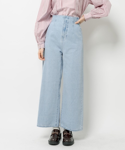 OLIVE des OLIVE（オリーブデオリーブ）の「スタイルアップデニムワイドパンツ（デニムパンツ・レディース・ブラック/サックスブルー/ワンウォッシュ/ラベンダー・FREE）」の15枚目の写真