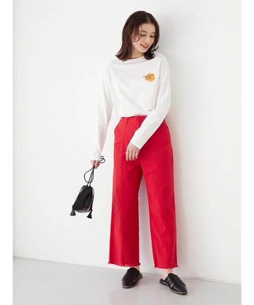 Green　Parks（グリーンパークス）の「裾ほつれカラーツイルパンツ＊（その他パンツ・レディース・レッド/ブルー・S/M/L）」の9枚目の写真