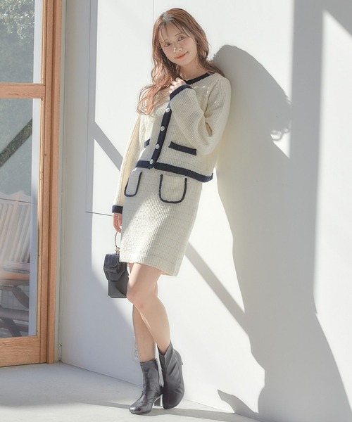 mysty woman（ミスティウーマン）の「MIXツイード配色カーディガン