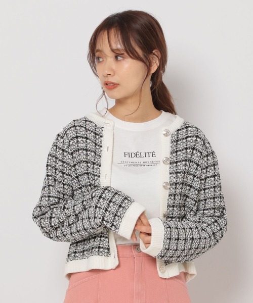 mysty woman(ミスティウーマン)の「MIXツイード配色カーディガン 272974(カーディガン/ボレロ・レディース・ライトブルー/ブラック/ベージュ/オフホワイト・FREE)」の5枚目の写真
