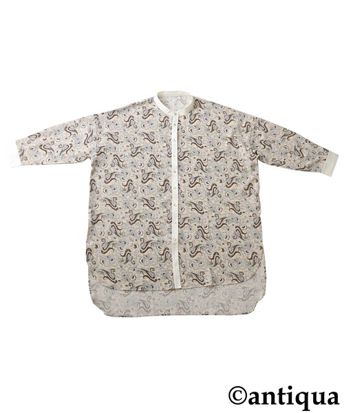antiqua(アンティカ)の「一点投入で映える。 ペイズリー柄シャツ(シャツ/ブラウス・レディース・ベージュ/ブルー・FREE)」の4枚目の写真