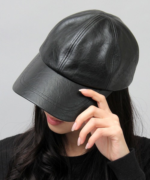 glabella（グラベラ）の「ヴィンテージレザー風 フェイクレザー ローキャップ / ツバ長め / 深め（キャップ・メンズ・ブラック・FREE）」の8枚目の写真