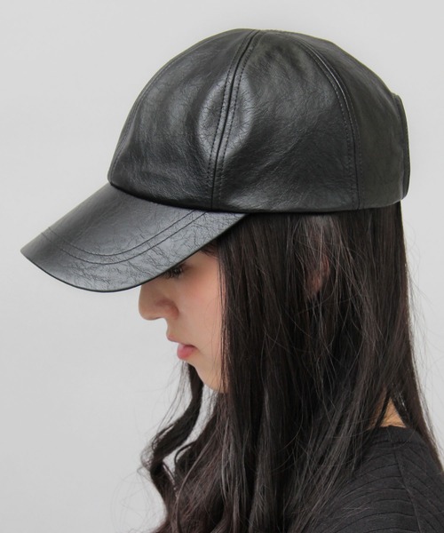 glabella（グラベラ）の「ヴィンテージレザー風 フェイクレザー ローキャップ / ツバ長め / 深め（キャップ・メンズ・ブラック・FREE）」の9枚目の写真
