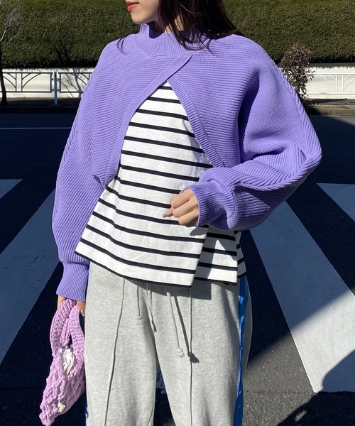 AS KNOW AS PINKY（アズノゥアズピンキー）の「重ねて２ＷＡＹライトニットプルオーバー（ニット/セーター・レディース・オフホワイト/ライトグリーン/パープル/ピンクベージュ・FREE）」の14枚目の写真