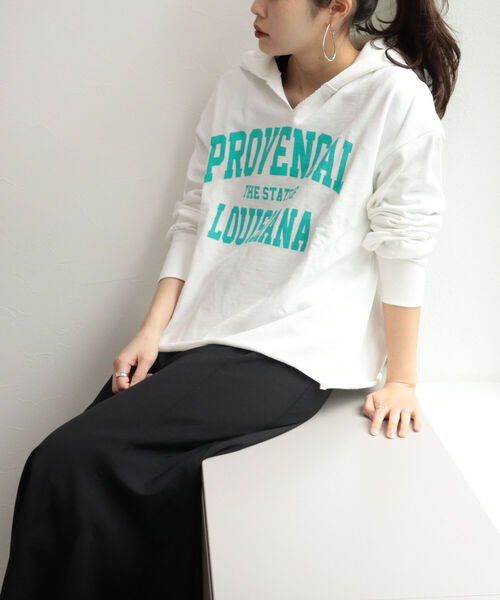 fredy repit(フレディレピ)の「カレッジロゴフードプルオーバー(スウェット・レディース・チャコールグレー/オフホワイト/クリーム・38)」の6枚目の写真