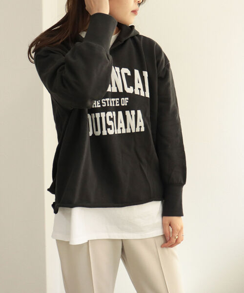 fredy repit(フレディレピ)の「カレッジロゴフードプルオーバー(スウェット・レディース・チャコールグレー/オフホワイト/クリーム・38)」の11枚目の写真