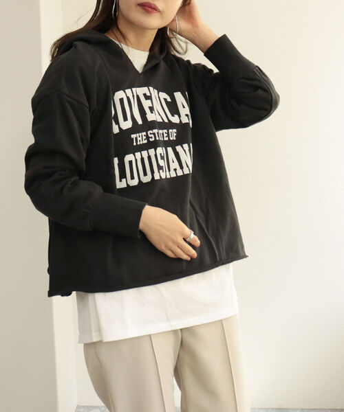 fredy repit(フレディレピ)の「カレッジロゴフードプルオーバー(スウェット・レディース・チャコールグレー/オフホワイト/クリーム・38)」の12枚目の写真