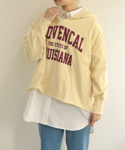 fredy repit(フレディレピ)の「カレッジロゴフードプルオーバー(スウェット・レディース・チャコールグレー/オフホワイト/クリーム・38)」の21枚目の写真