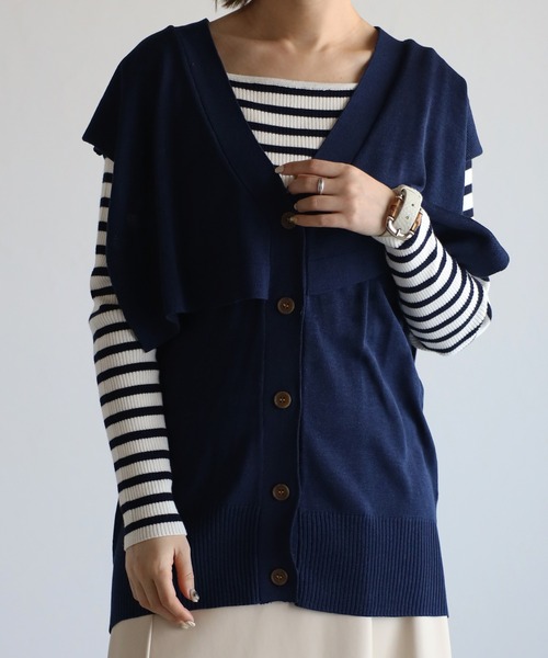 r.（アールドット）の「リネンタッチセーラーカラーノースリーブニットトップス（ベスト・レディース・ライトグレー/ブラック/ネイビー/ライトベージュ・FREE）」の4枚目の写真