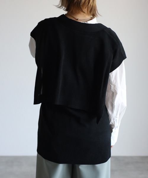 r.（アールドット）の「リネンタッチセーラーカラーノースリーブニットトップス（ベスト・レディース・ライトグレー/ブラック/ネイビー/ライトベージュ・FREE）」の16枚目の写真