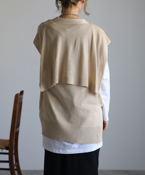 r.（アールドット）の「リネンタッチセーラーカラーノースリーブニットトップス（ベスト・レディース・ライトグレー/ブラック/ネイビー/ライトベージュ・FREE）」の5枚目の写真