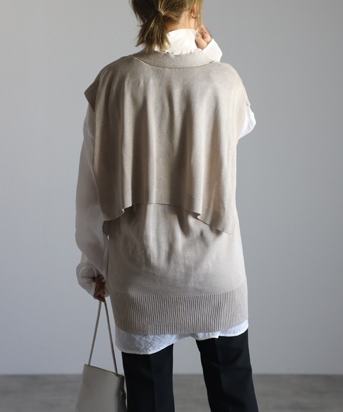 r.（アールドット）の「リネンタッチセーラーカラーノースリーブニットトップス（ベスト・レディース・ライトグレー/ブラック/ネイビー/ライトベージュ・FREE）」の9枚目の写真