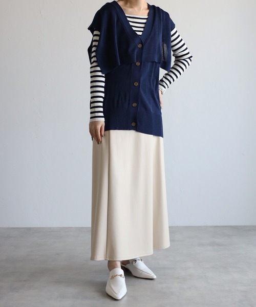 r.（アールドット）の「リネンタッチセーラーカラーノースリーブニットトップス（ベスト・レディース・ライトグレー/ブラック/ネイビー/ライトベージュ・FREE）」の12枚目の写真