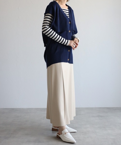 r.（アールドット）の「リネンタッチセーラーカラーノースリーブニットトップス（ベスト・レディース・ライトグレー/ブラック/ネイビー/ライトベージュ・FREE）」の15枚目の写真