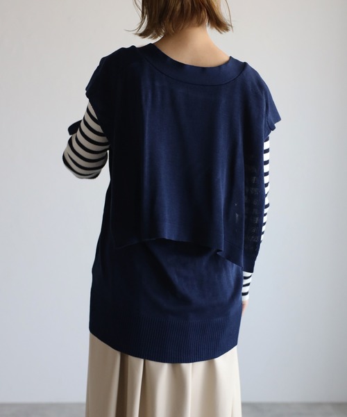 r.（アールドット）の「リネンタッチセーラーカラーノースリーブニットトップス（ベスト・レディース・ライトグレー/ブラック/ネイビー/ライトベージュ・FREE）」の22枚目の写真