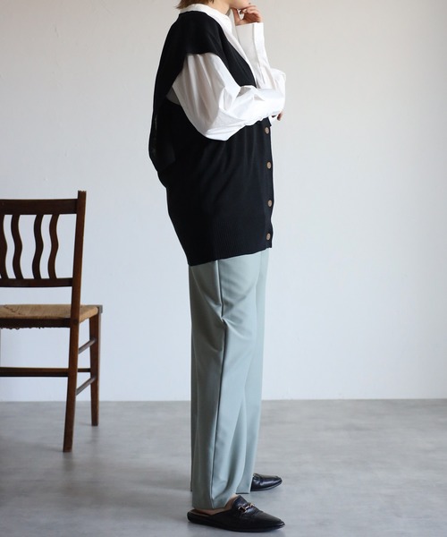 r.（アールドット）の「リネンタッチセーラーカラーノースリーブニットトップス（ベスト・レディース・ライトグレー/ブラック/ネイビー/ライトベージュ・FREE）」の7枚目の写真