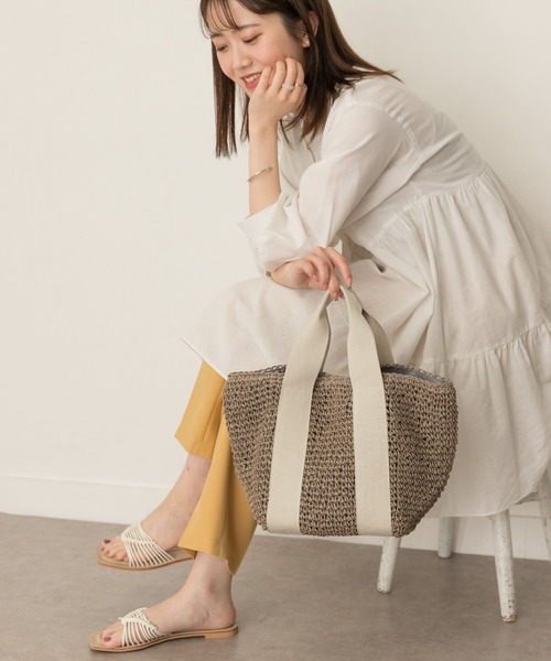 RODE SKO（ロデスコ）の「テープハンドルペーパートートバッグ（トートバッグ・レディース・グレー/ナチュラル・ONE）」の5枚目の写真