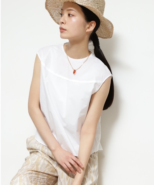 human woman（ヒューマンウーマン）の「◆ヨーク切替ノースリーブブラウス（シャツ/ブラウス・レディース・ホワイト/オレンジ/ベージュ系その他2・MEDIUM）」の2枚目の写真