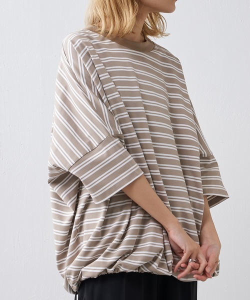 Lui's（ルイス）の「ワイドボリュームボーダーカットソー（Tシャツ/カットソー・メンズ・ブラック/ネイビー/ベージュ・FREE）」の2枚目の写真