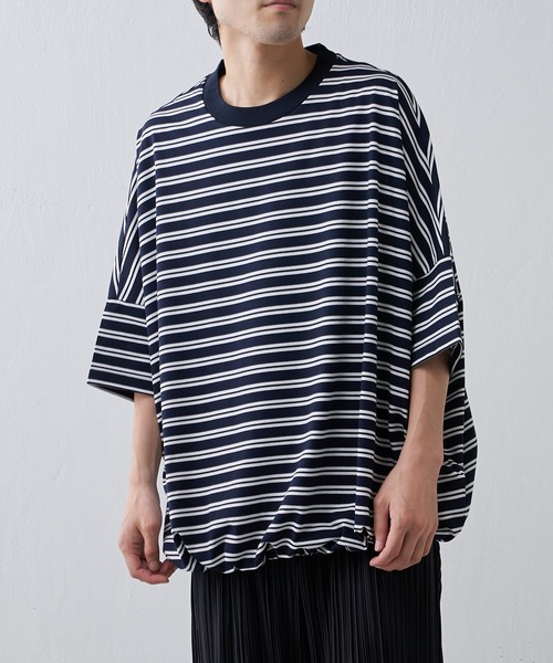 Lui's（ルイス）の「ワイドボリュームボーダーカットソー（Tシャツ/カットソー・メンズ・ブラック/ネイビー/ベージュ・FREE）」の3枚目の写真