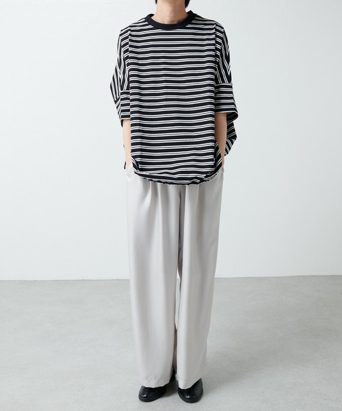 Lui's（ルイス）の「ワイドボリュームボーダーカットソー（Tシャツ/カットソー・メンズ・ブラック/ネイビー/ベージュ・FREE）」の6枚目の写真