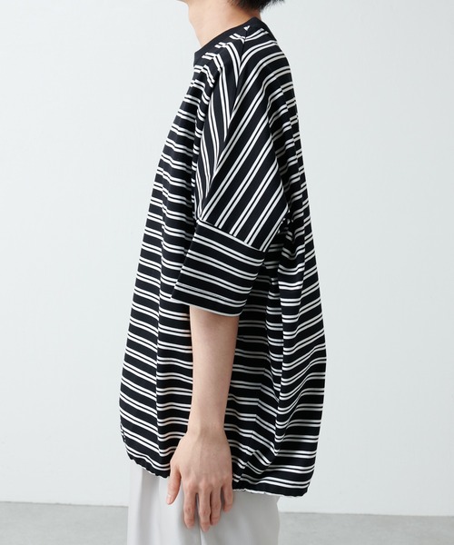 Lui's（ルイス）の「ワイドボリュームボーダーカットソー（Tシャツ/カットソー・メンズ・ブラック/ネイビー/ベージュ・FREE）」の8枚目の写真