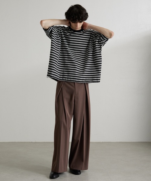 Lui's（ルイス）の「ワイドボリュームボーダーカットソー（Tシャツ/カットソー・メンズ・ブラック/ネイビー/ベージュ・FREE）」の18枚目の写真