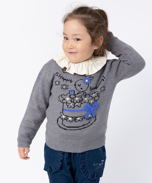KP（ケーピー）の「mimiちゃんバースデーケーキ柄クルーネックセーター(100～130cm)（ニット/セーター・キッズ・オフホワイト/杢グレー・110cm/100cm/120cm/130cm）」の2枚目の写真