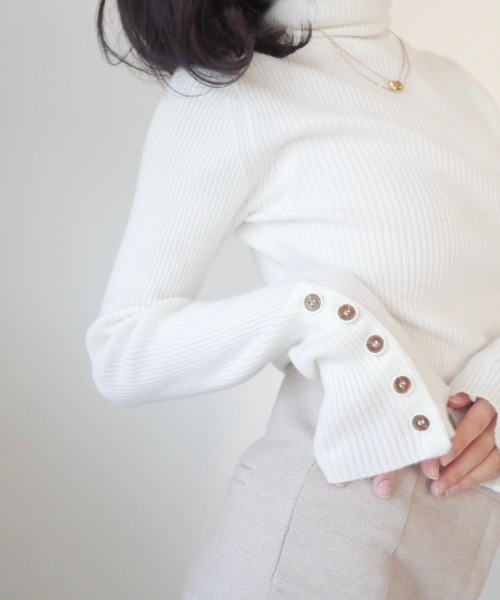 -Myme- Heart be to.（マイミーハートビート）の「cuffs button knit / カフスボタンニット（ニット/セーター・レディース・ホワイト/ピンク・FREE）」の10枚目の写真