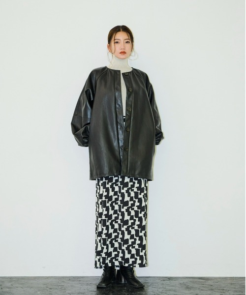 AIC.（エーアイシー）の「フェイクレザーボリュームスリーブノーカラージャケット（ノーカラージャケット・レディース・ブラック・FREE）」の10枚目の写真