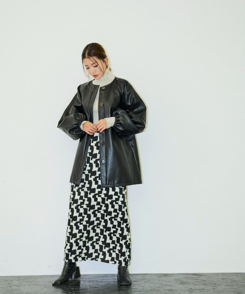 AIC.（エーアイシー）の「フェイクレザーボリュームスリーブノーカラージャケット（ノーカラージャケット・レディース・ブラック・FREE）」の12枚目の写真