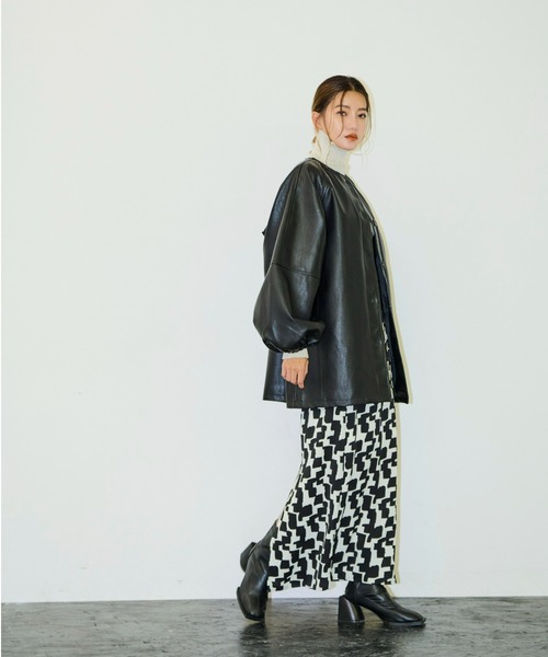 AIC.（エーアイシー）の「フェイクレザーボリュームスリーブノーカラージャケット（ノーカラージャケット・レディース・ブラック・FREE）」の14枚目の写真