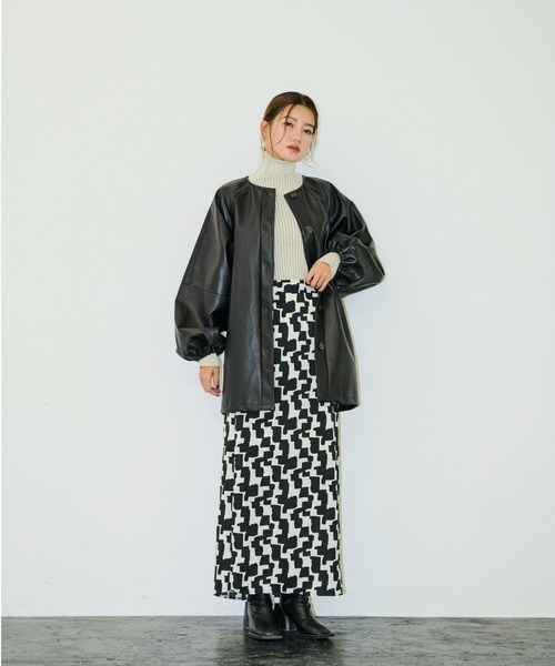 AIC.（エーアイシー）の「フェイクレザーボリュームスリーブノーカラージャケット（ノーカラージャケット・レディース・ブラック・FREE）」の13枚目の写真