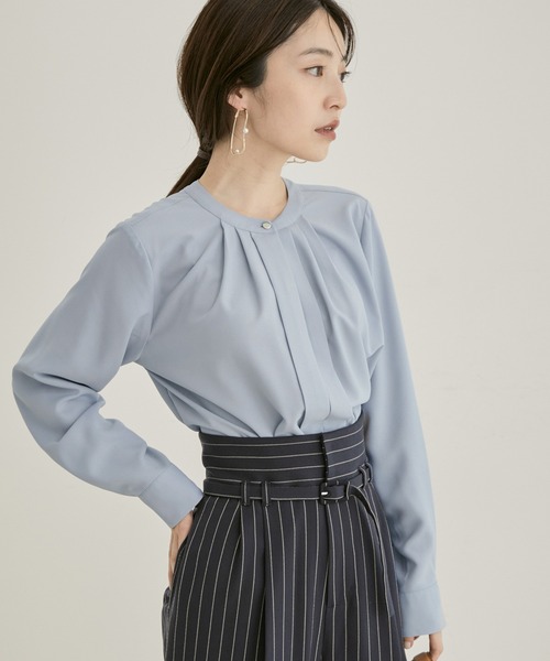 VIS(ビス)の「【洗える・EASYCARE】フロントタック長袖ブラウス【sustainable】(シャツ/ブラウス)」|サックスブルー