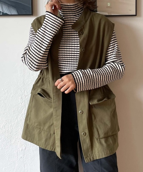 archives（アルシーヴ）の「ミリタリーベスト（ベスト・レディース・カーキ/アイボリー・MEDIUM）」の5枚目の写真