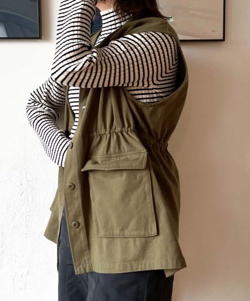 archives（アルシーヴ）の「ミリタリーベスト（ベスト・レディース・カーキ/アイボリー・MEDIUM）」の7枚目の写真