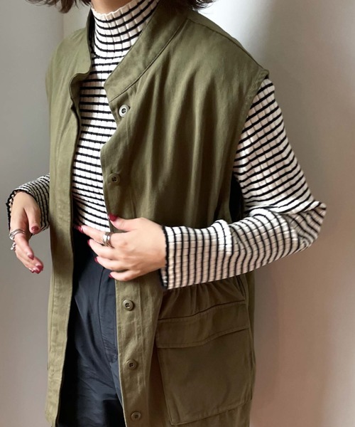 archives（アルシーヴ）の「ミリタリーベスト（ベスト・レディース・カーキ/アイボリー・MEDIUM）」の8枚目の写真