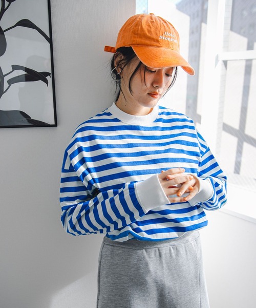bohmal（ボマール）の「【2023SS】ボーダーロングスリーブビッグロンT（Tシャツ/カットソー・レディース・ピンク/グリーン/ブルー/レッド・FREE）」の2枚目の写真