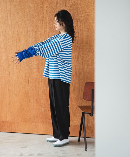 bohmal（ボマール）の「【2023SS】ボーダーロングスリーブビッグロンT（Tシャツ/カットソー・レディース・ピンク/グリーン/ブルー/レッド・FREE）」の12枚目の写真