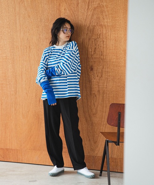 bohmal（ボマール）の「【2023SS】ボーダーロングスリーブビッグロンT（Tシャツ/カットソー・レディース・ピンク/グリーン/ブルー/レッド・FREE）」の8枚目の写真
